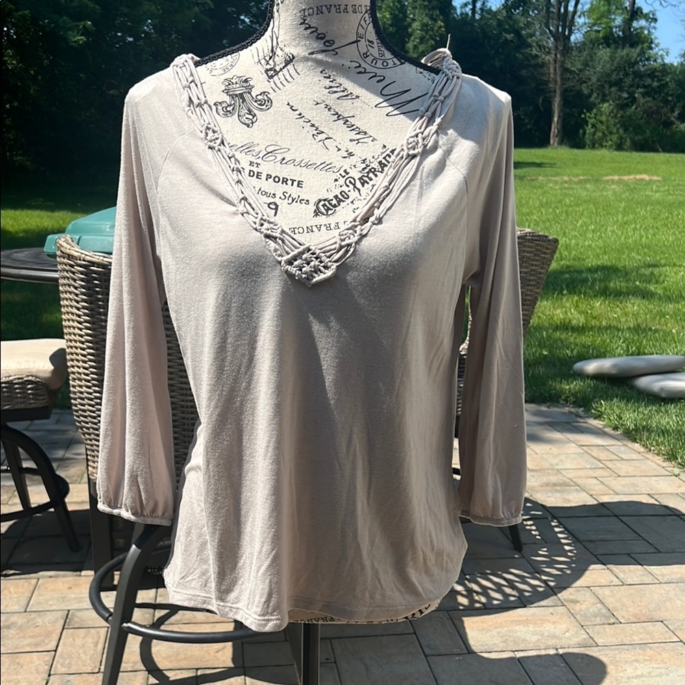 American Eagle Outfitters Tan Asymmetrical Relaxed Blouse